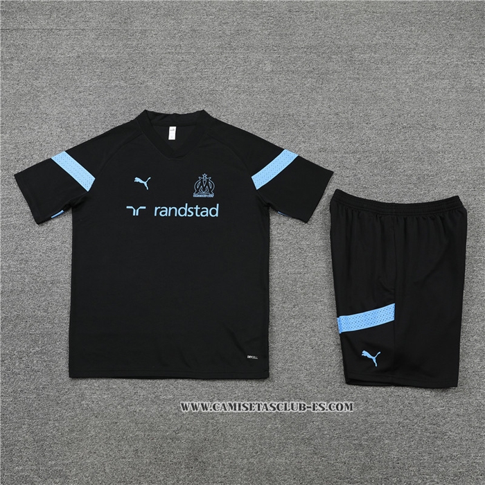 Chandal del Olympique Marsella 22-23 Manga Corta Negro - Pantalon Corto